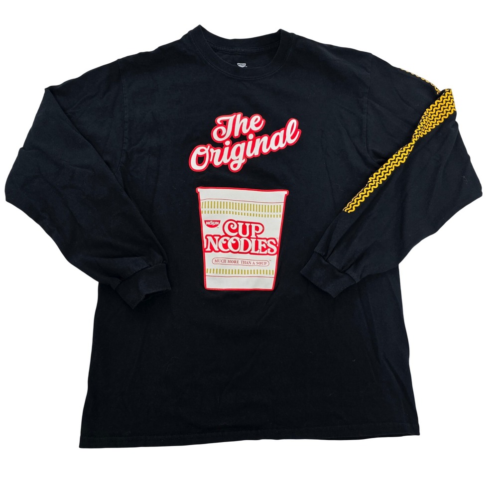 Nissin Cup Noodles Long Sleeve Graphic T-Shirt Black Mens Medium Ramen Foodie T